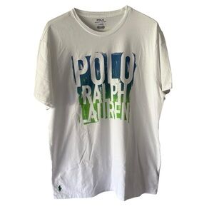 Polo by Ralph Lauren S/S Crew Neck White Tee with Blue & Green Logo Sz L NWOT
